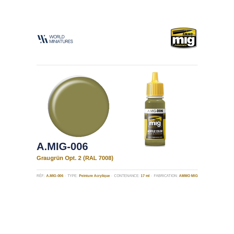 AMMO MIG 006 – RAL 7008 Gris Vert Opt.2 – 17 ml