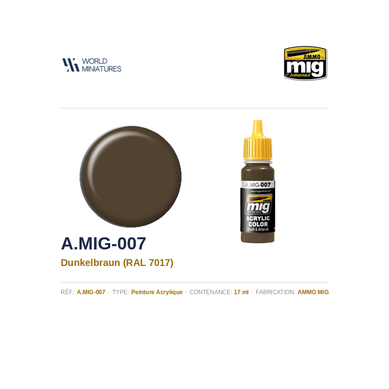 AMMO MIG 007 – RAL 7017 Brun Foncé – 17 ml