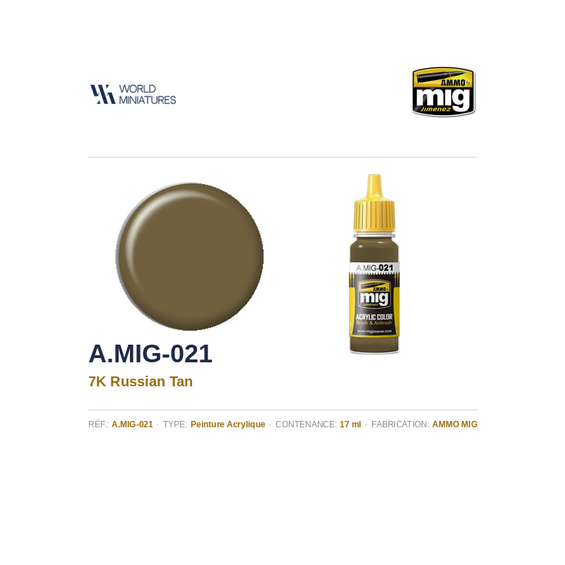AMMO MIG 021 – 7K Couleur Hâle Russe – 17 ml