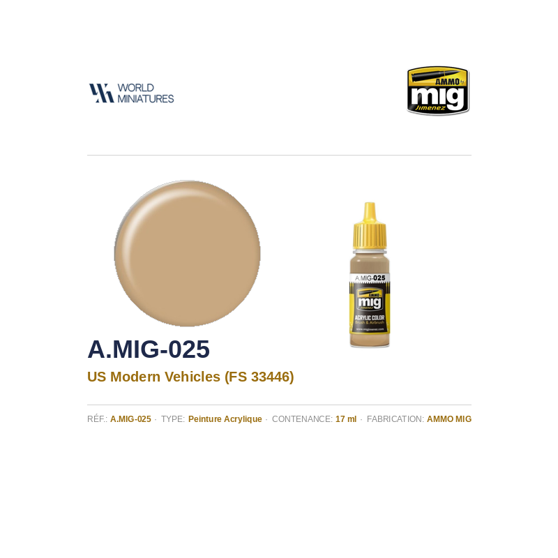 AMMO MIG 025 – Couleur Véhicules Modernes US – 17 ml