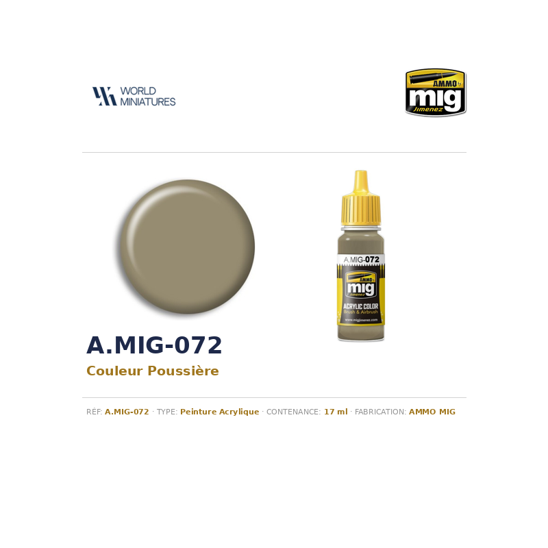 AMMO MIG 072 – Couleur Poussière – 17 ml