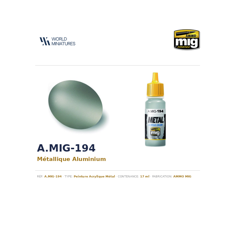 AMMO MIG 194 – Métallique Aluminium – 17 ml