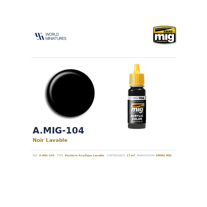 AMMO MIG 104 – Noir Lavable – 17 ml