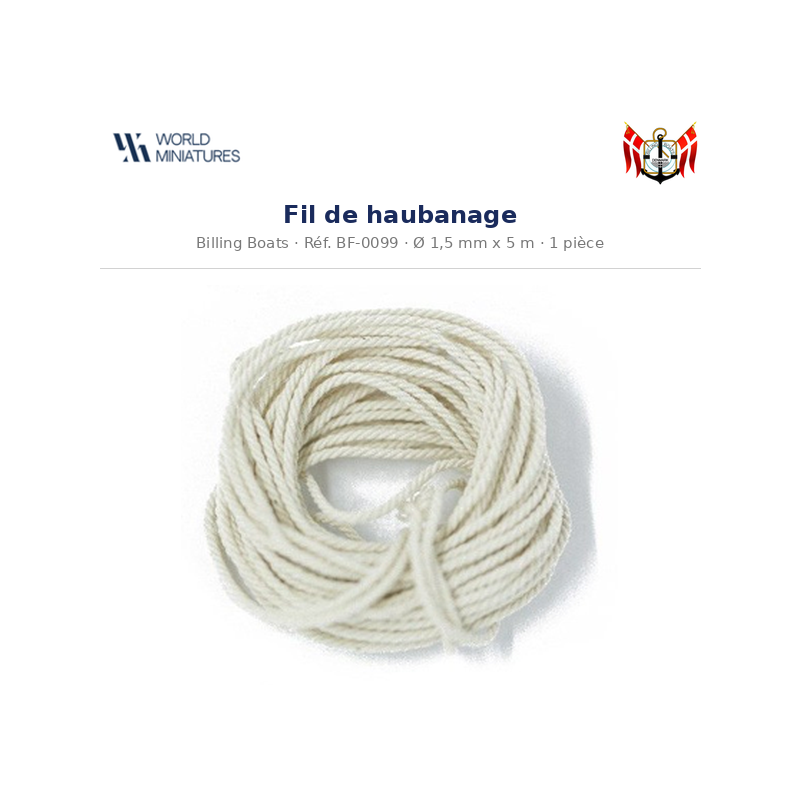 Billing Boats BF-0099 – Fil de haubanage 1,5 mm × 5 m / 1 pièce