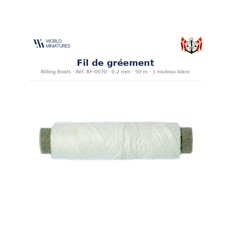 Billing Boats BF-0070 – Fil de gréement 0,2 mm × 50 m / 1 rouleau, blanc