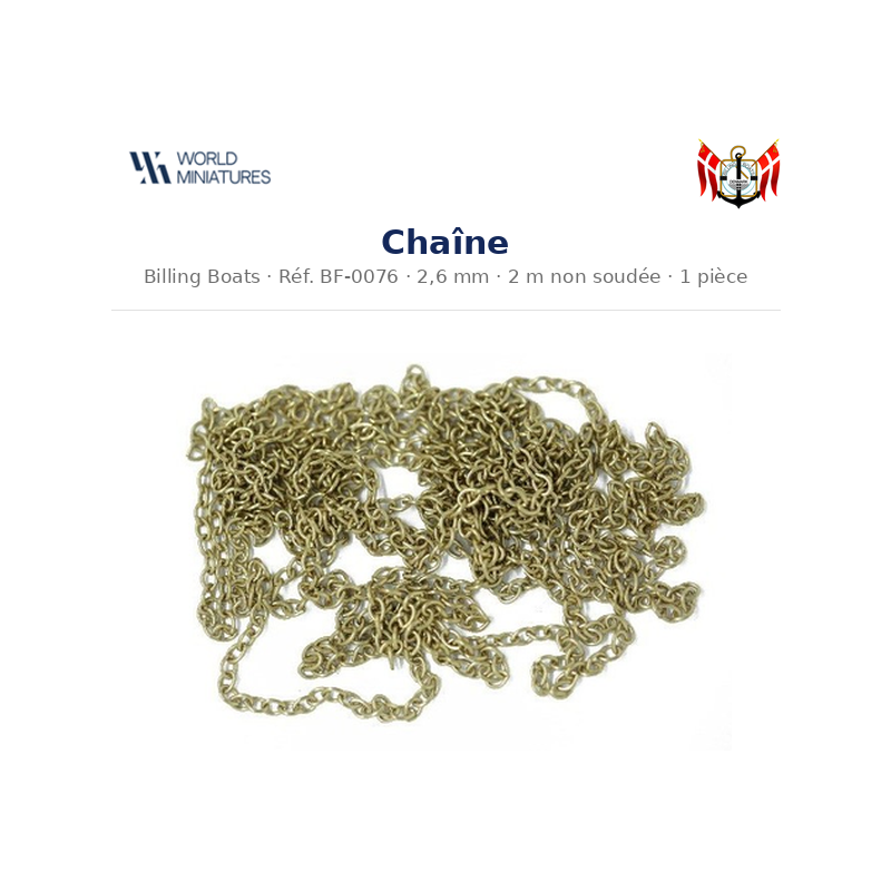 Billing Boats BF-0076 – Chaîne 2,6 mm × 2 m, non soudée / 1 pièce