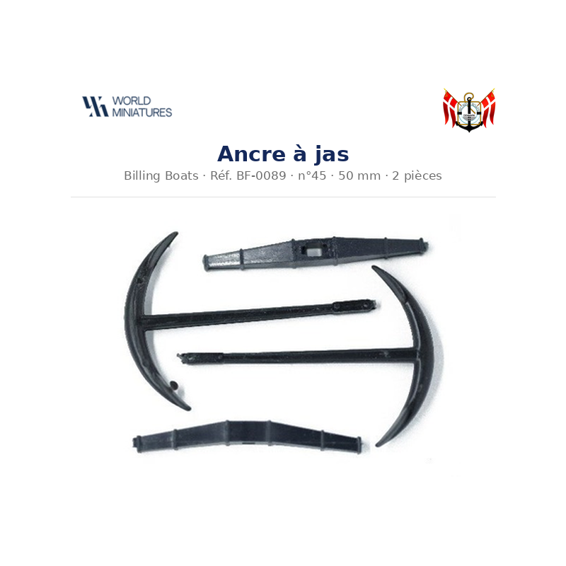 Billing Boats BF-0089 – Ancre à jas 45 × 50 mm / 2 pièces