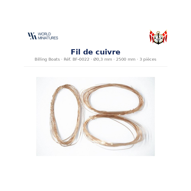 Billing Boats BF-0022 – Fil de cuivre 0,3 × 2500 mm / 3 pièces