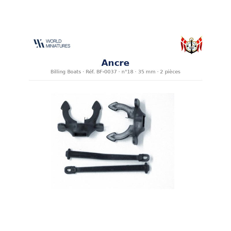 Billing Boats BF-0037 – Ancre 18 × 35 mm / 2 pièces