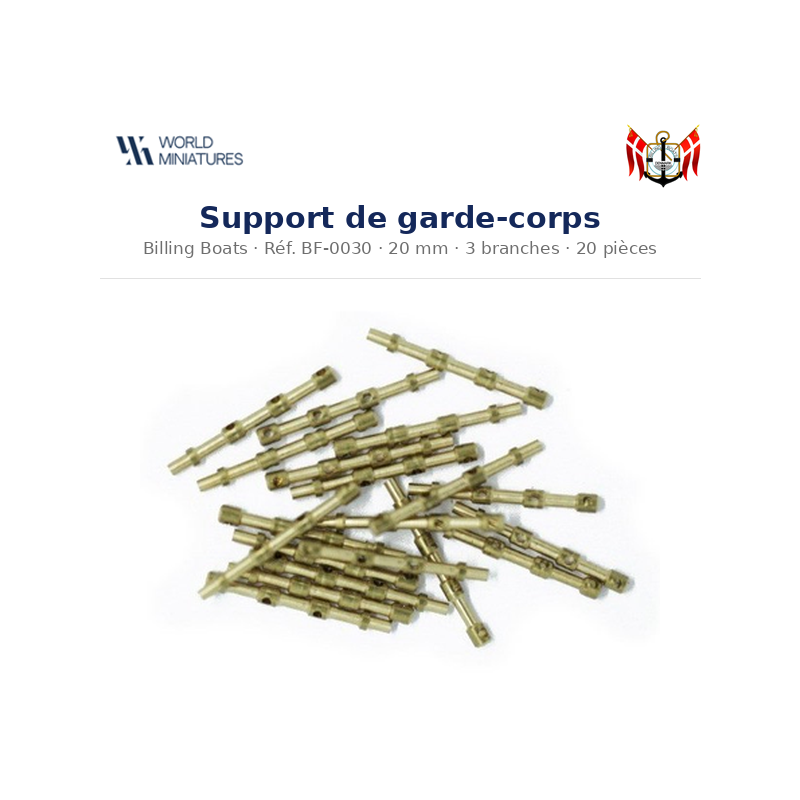 Billing Boats BF-0030 – Support de garde-corps 20 mm 3 branches / 20 pièces