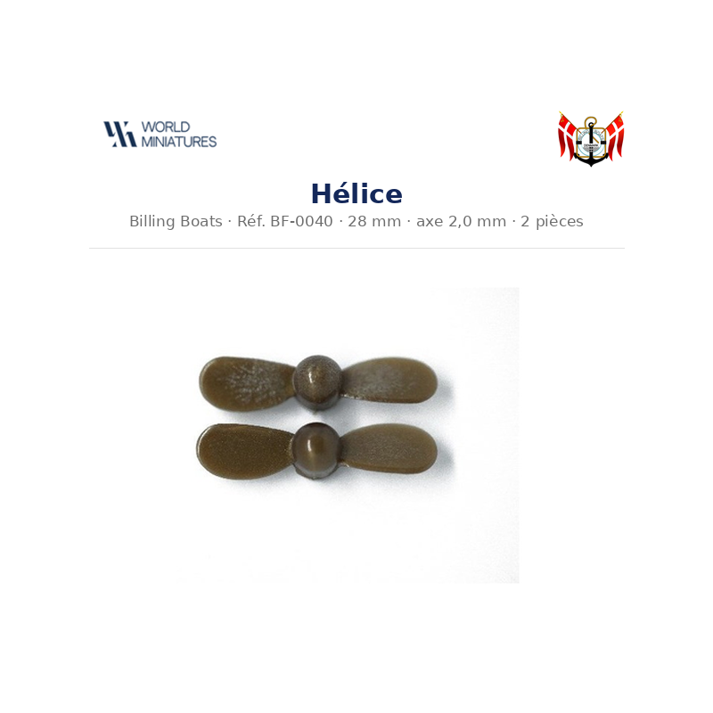 Billing Boats BF-0040 – Hélice 28 mm, axe 2,0 mm / 2 pièces