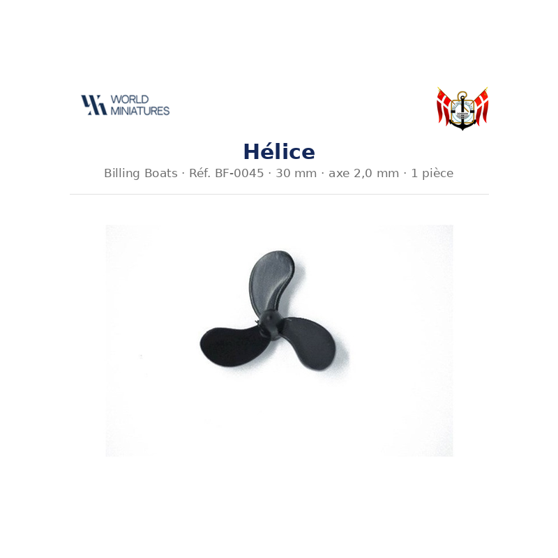 Billing Boats BF-0045 – Hélice 30 mm, axe 2,0 mm / 1 pièce