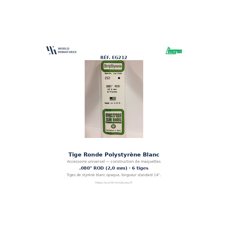 Evergreen EG212 – Tige en polystyrène blanc 0,080" (2,0 mm)