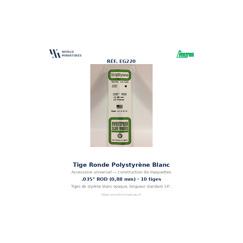 Evergreen EG220 – Tige en polystyrène blanc 0,035" (0,88 mm)