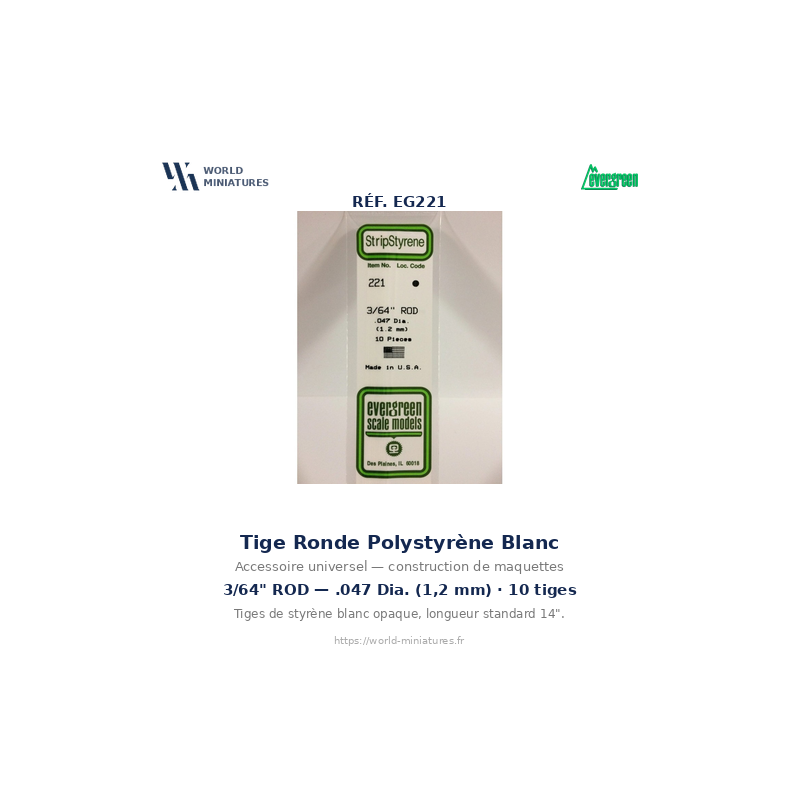 Evergreen EG221 – Tige en polystyrène blanc 1,2 mm (0,047")