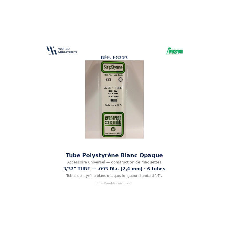 Evergreen EG223 – Tube en polystyrène blanc opaque 0,093" (2,4 mm)