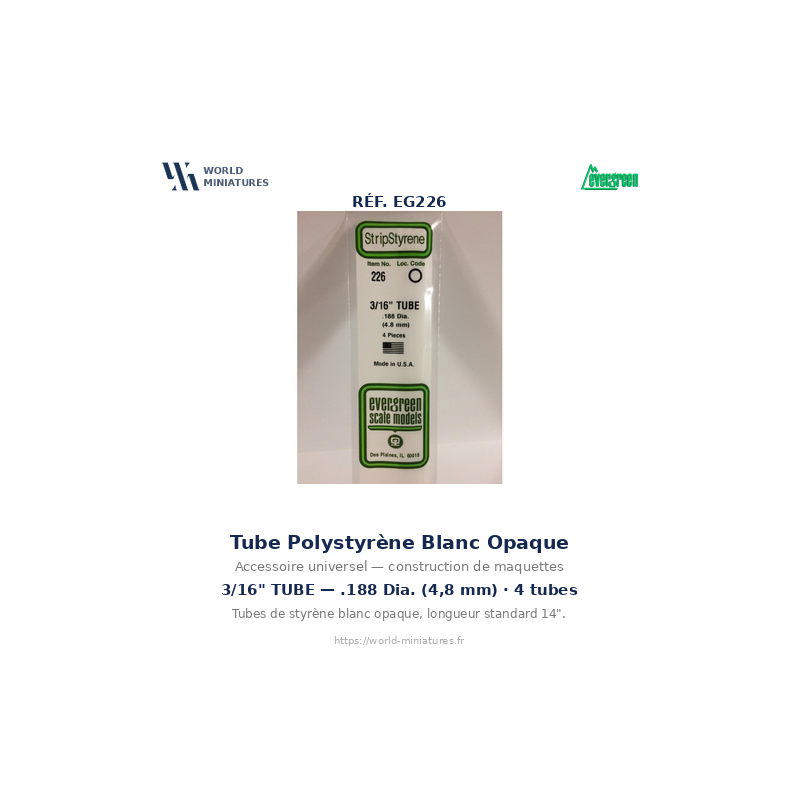 Evergreen EG226 – Tube en polystyrène blanc opaque 0,188" (4,8 mm)