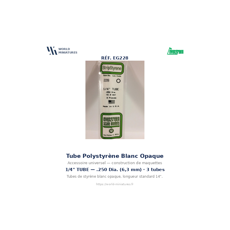 Evergreen EG228 – Tube en polystyrène blanc opaque 0,250" (6,3 mm)