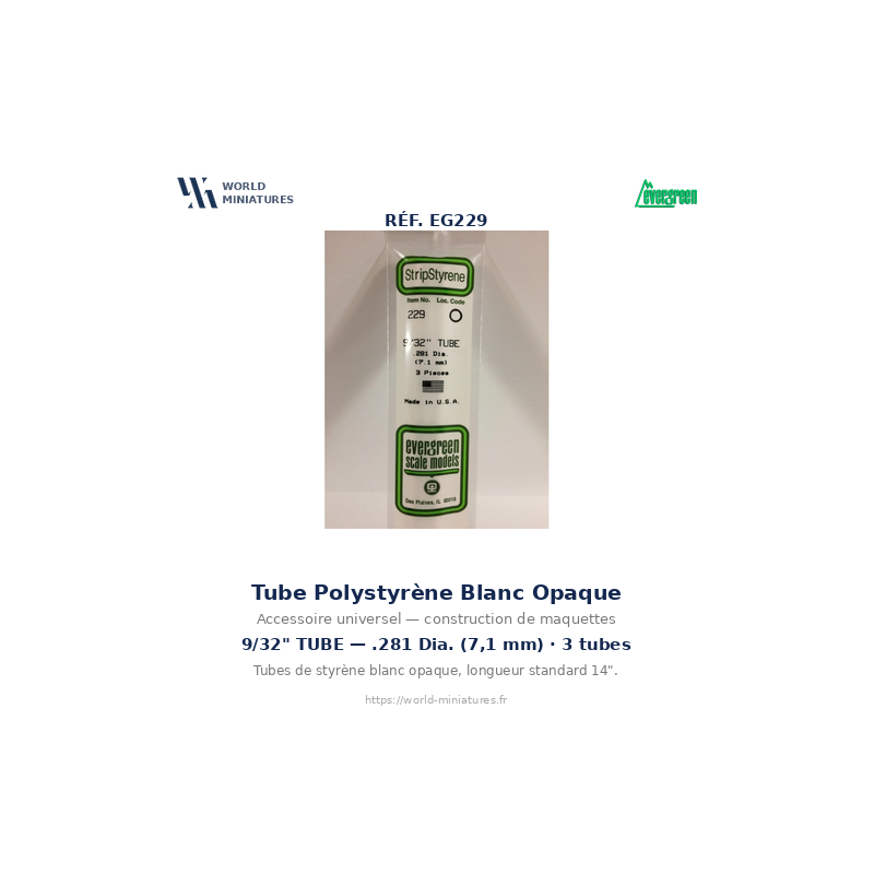 Evergreen EG229 – Tube en polystyrène blanc opaque 0,281" (7,1 mm)