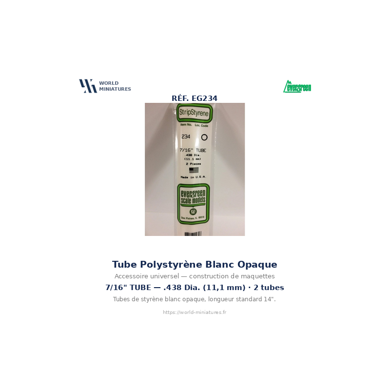 Evergreen EG234 – Tube en polystyrène blanc Ø 11,1 mm (0.438")