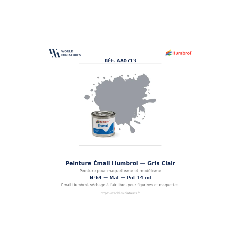Humbrol 64 – Gris Clair Mat (14ml Peinture Émail)