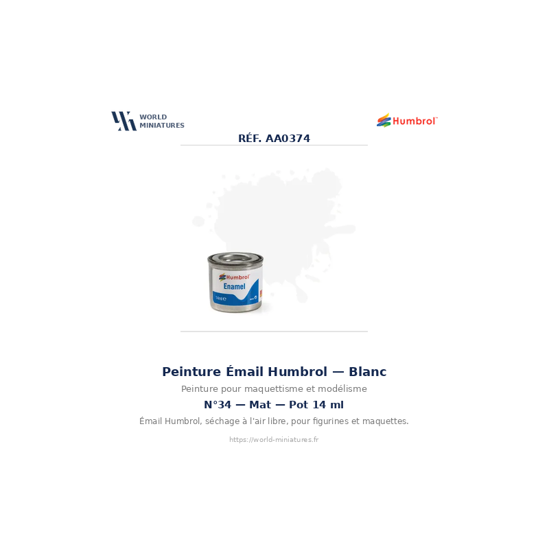 Humbrol 34 – Blanc Mat 14 ml (Peinture Émail)