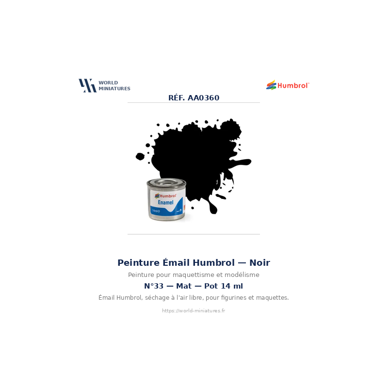 Humbrol 33 – Noir Mat 14 ml (Peinture Émail)