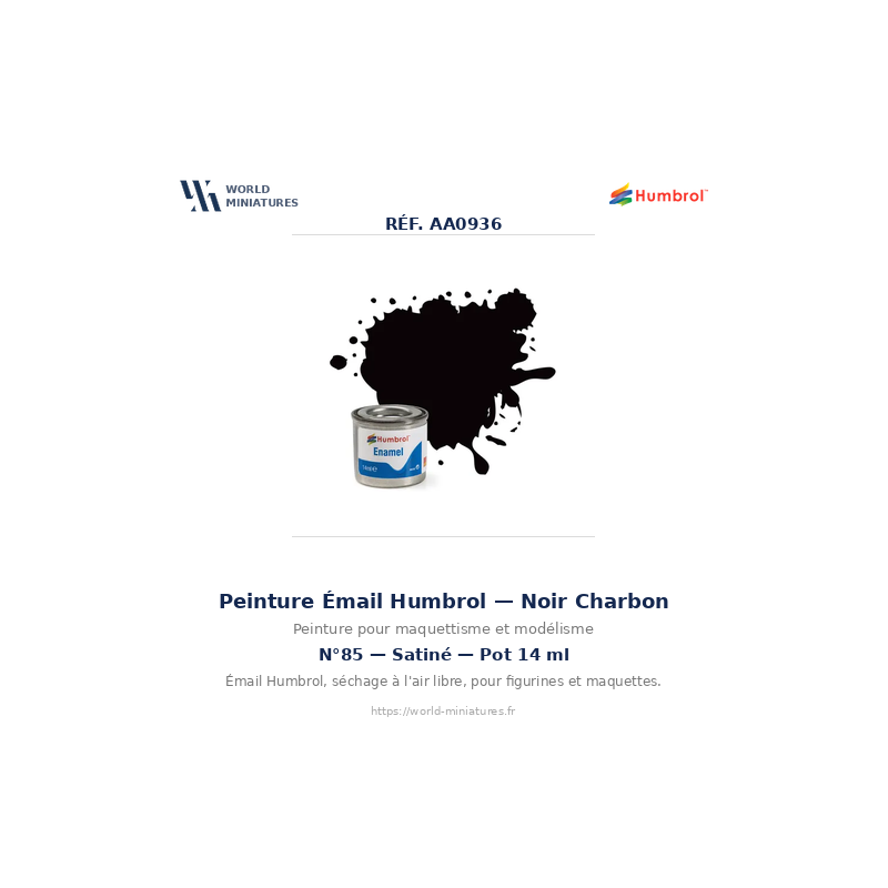 Humbrol 85 – Charbon Noir Satiné (14ml Peinture Émail)