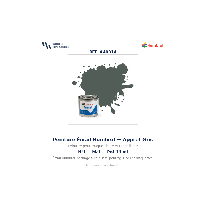 Humbrol 1 – Gris Apprêt Mat 14 ml (Peinture Émail)