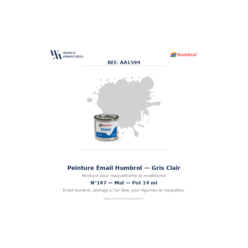 Humbrol 147 – Gris Clair Mat (14ml Peinture Émail)