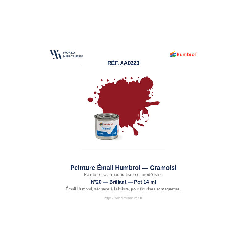 Humbrol 20 – Crimson Gloss 14 ml (Peinture Émail)