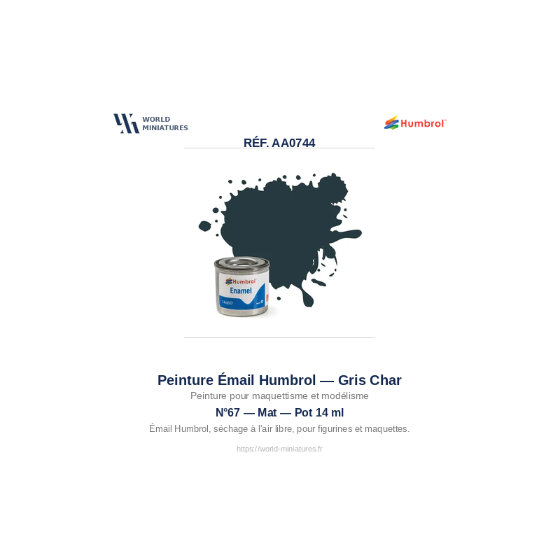 Humbrol 67 – Gris Blindé Mat (14ml Peinture Émail)