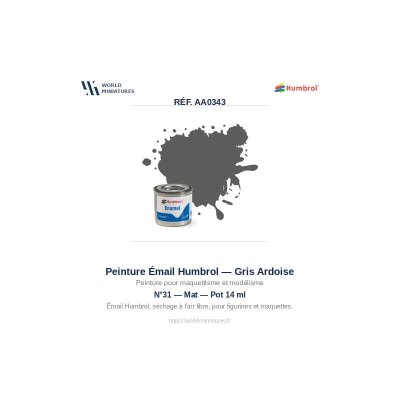 Humbrol 31 – Gris Ardoise Mat 14 ml (Peinture Émail)