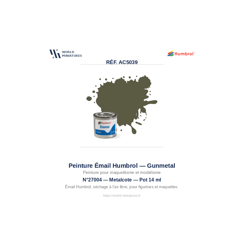 Humbrol 27004 – Gunmetal Metalcote (14ml Peinture Émail)
