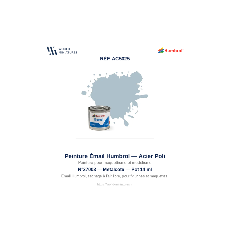 Humbrol 27003 – Acier Poli (14ml Peinture Émail)