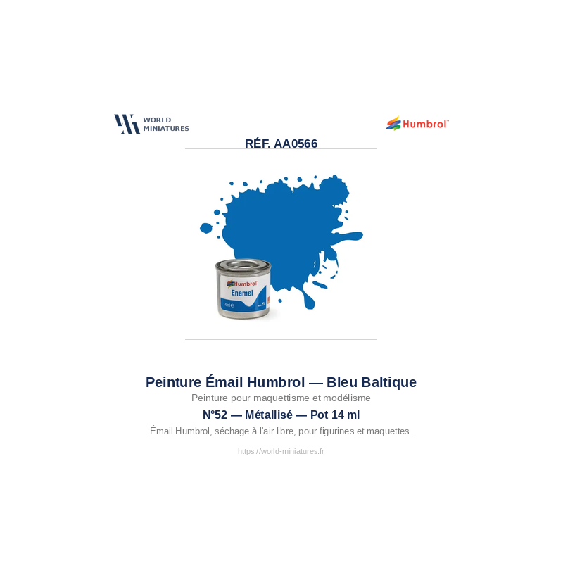 Humbrol 52 – Bleu Baltique Métallisé 14 ml (Peinture Émail)