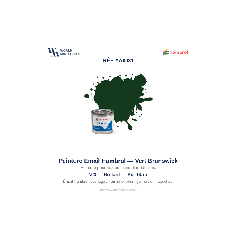 Humbrol 3 – Brunswick Green Gloss 14 ml (Peinture Émail)