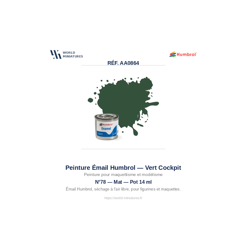 Humbrol 78 – Cockpit Vert Mat (14ml Peinture Émail)