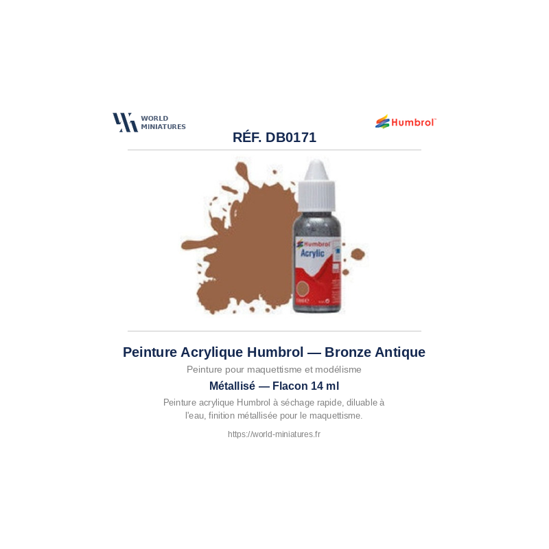Humbrol DB0171 – Antique Bronze Metallic (14ml Peinture Acrylique)