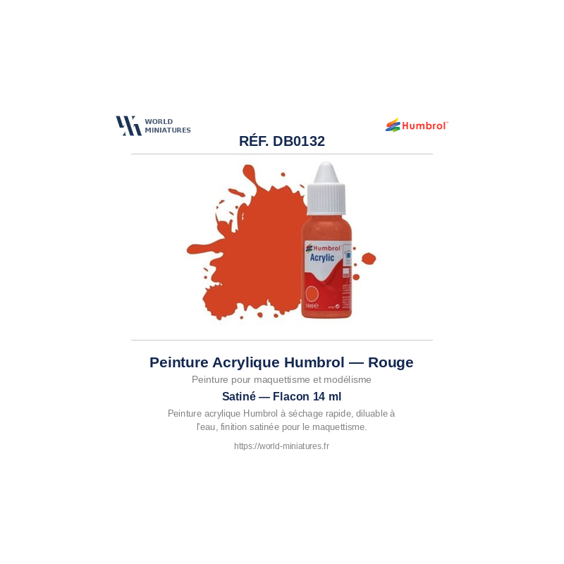 Humbrol DB0132 – Rouge Satiné (14ml Peinture Acrylique)