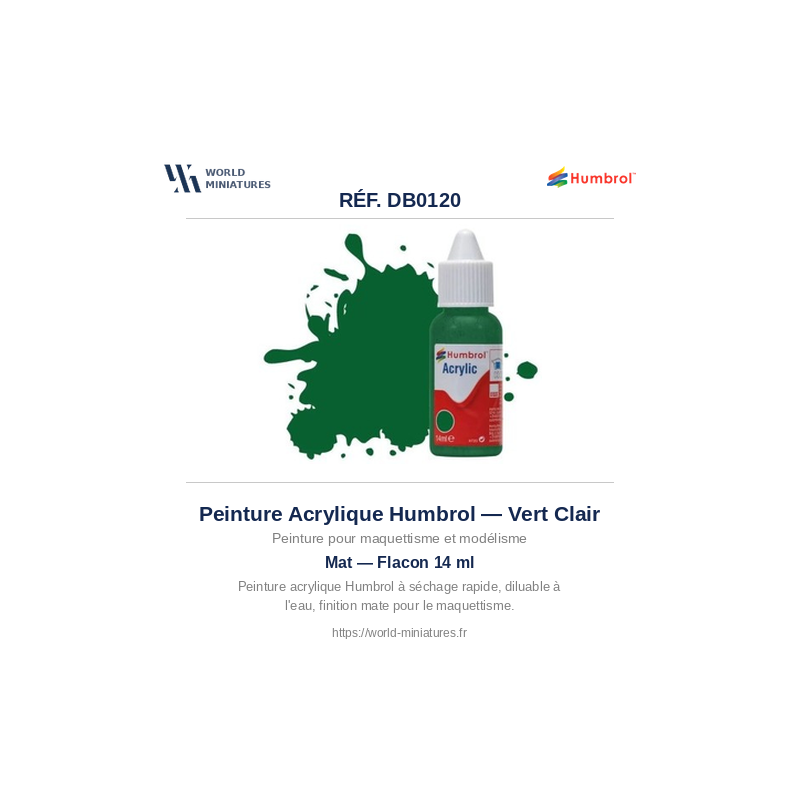 Humbrol DB0120 – Vert Clair Mat (14ml Peinture Acrylique)