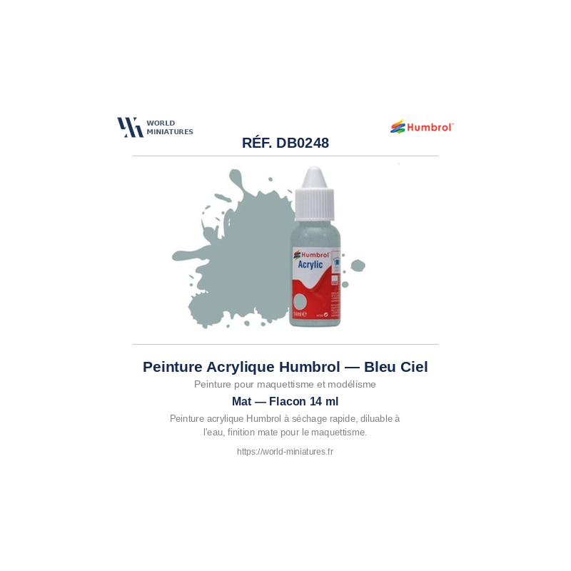 Humbrol DB0248 – Bleu Ciel Mat (14ml Peinture Acrylique)