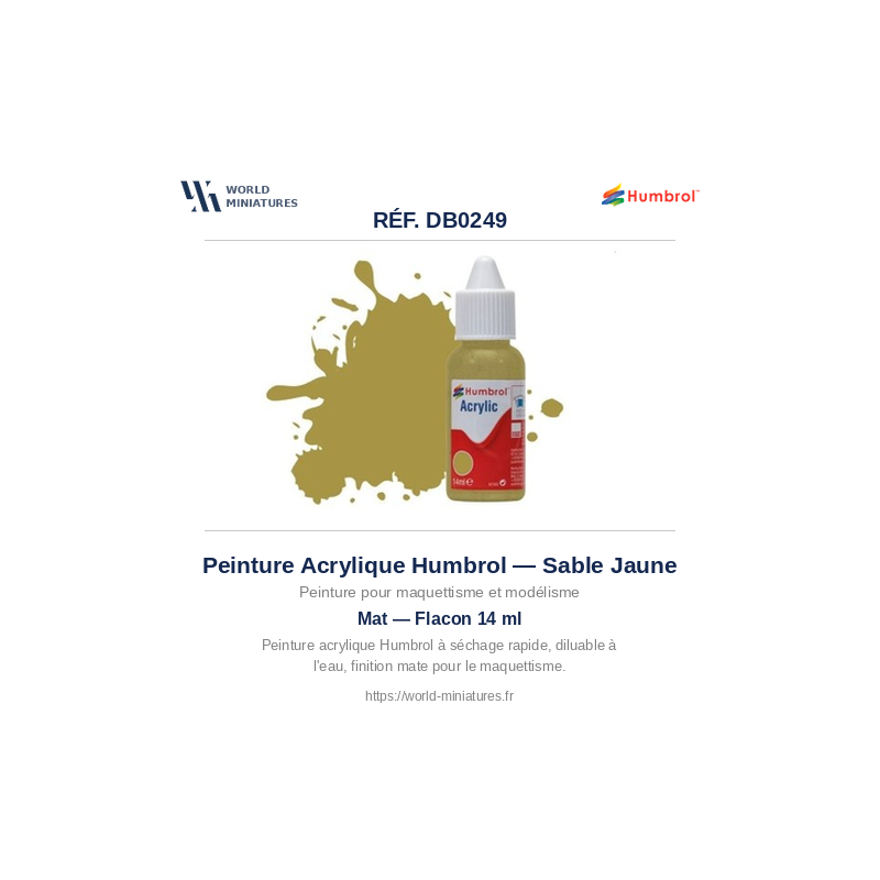 Humbrol DB0249 – Sable Jaune Mat (14ml Peinture Acrylique)