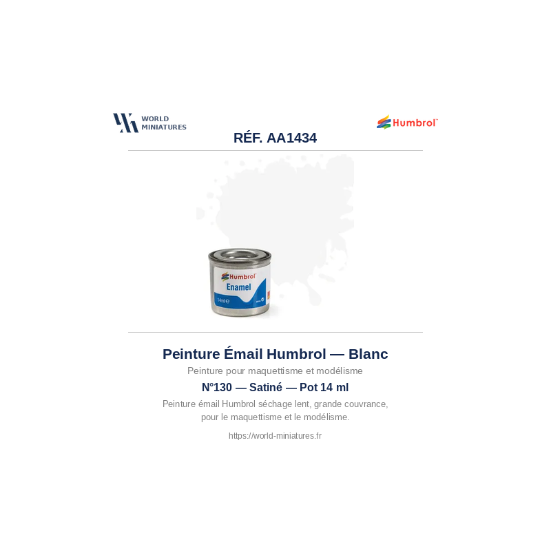 Humbrol 130 – Blanc Satiné (14ml Peinture Émail)