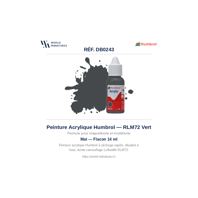 Humbrol DB0243 – RLM 72 Vert Mat (14ml Peinture Acrylique)