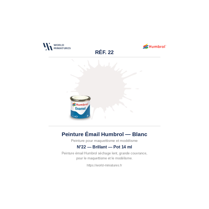 Humbrol 22 – Blanc Brillant 14 ml (Peinture Émail)