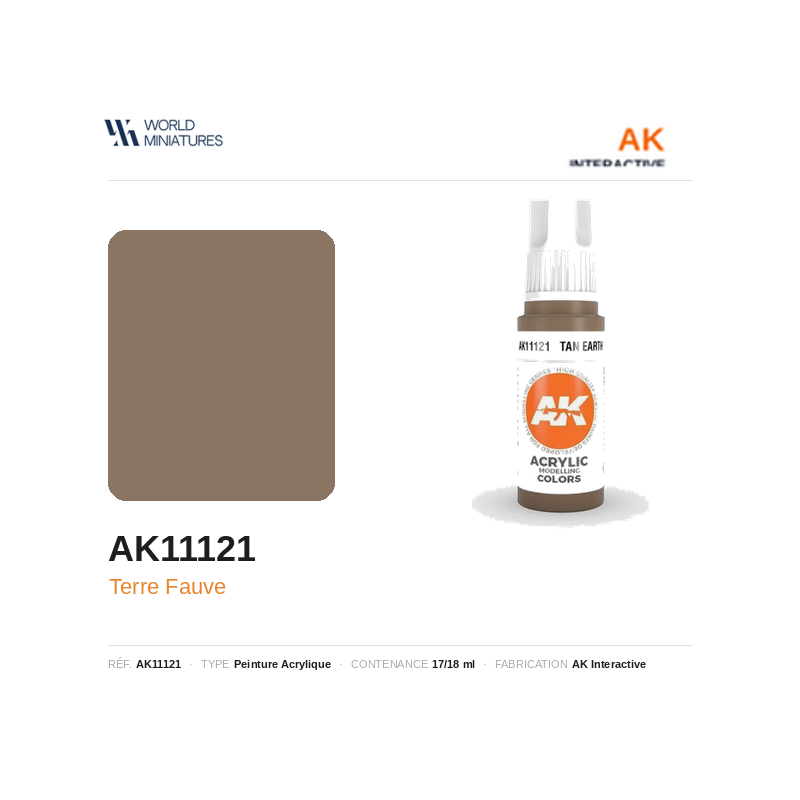 AK Interactive AK11121 – Peinture Acrylique Terre Fauve – Standard – 17 ml