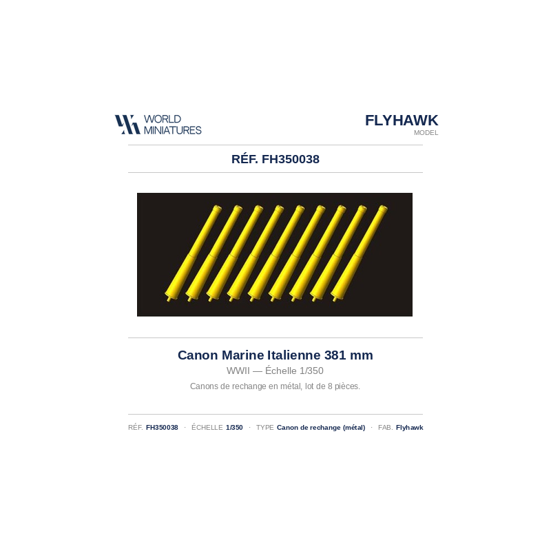 Flyhawk FH350038 – Canon Marine Italienne 381 mm – WWII – 1:350
