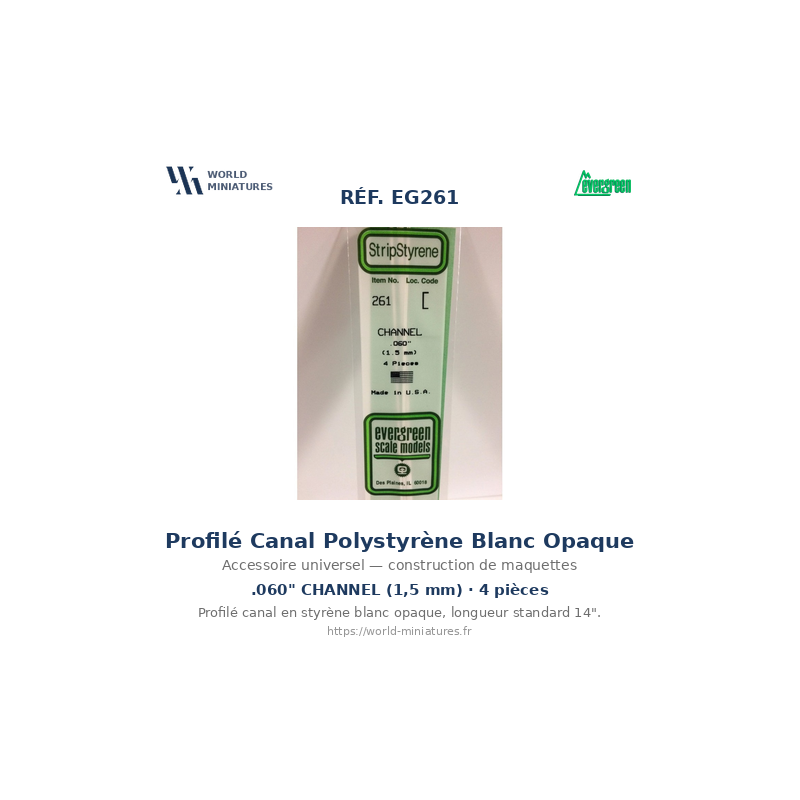 Evergreen EG261 – Canal en polystyrène blanc opaque Ø 1,5 mm (0.060")
