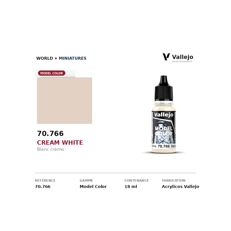 Vallejo 70.766 Blanc crème 18 ml – Peinture Acrylique
